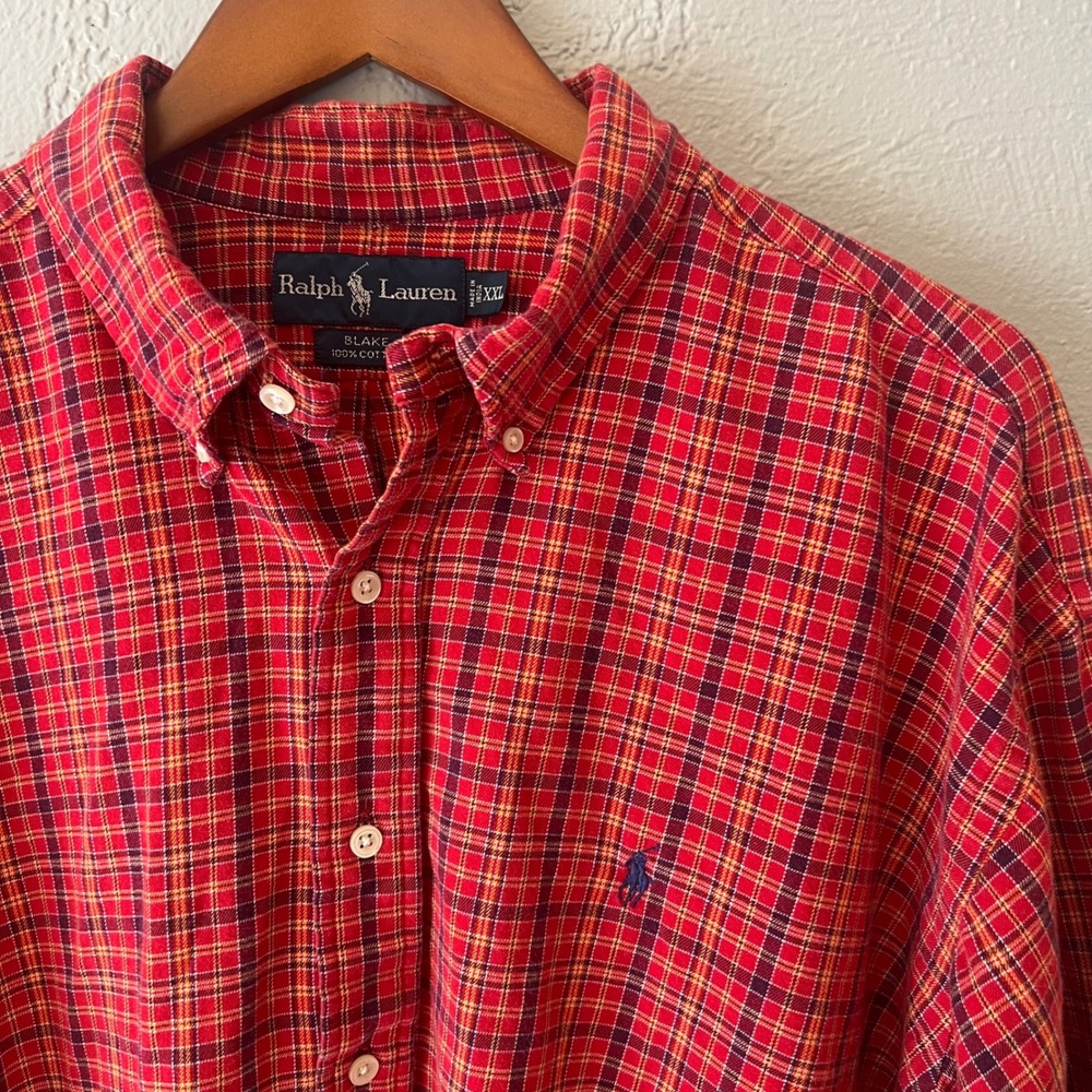 Ralph Lauren Blake Mens XXL Red Plaid Button Down 100% Cotton Long Sleeve Shirt